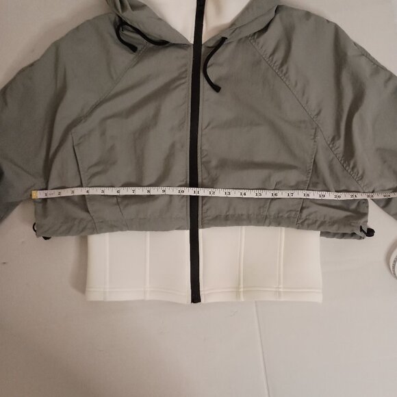 ZARA Contrast Neoprene Effect Hooded Athleisure Jacket Sage Green Women’s Size M - Picture 9 of 14